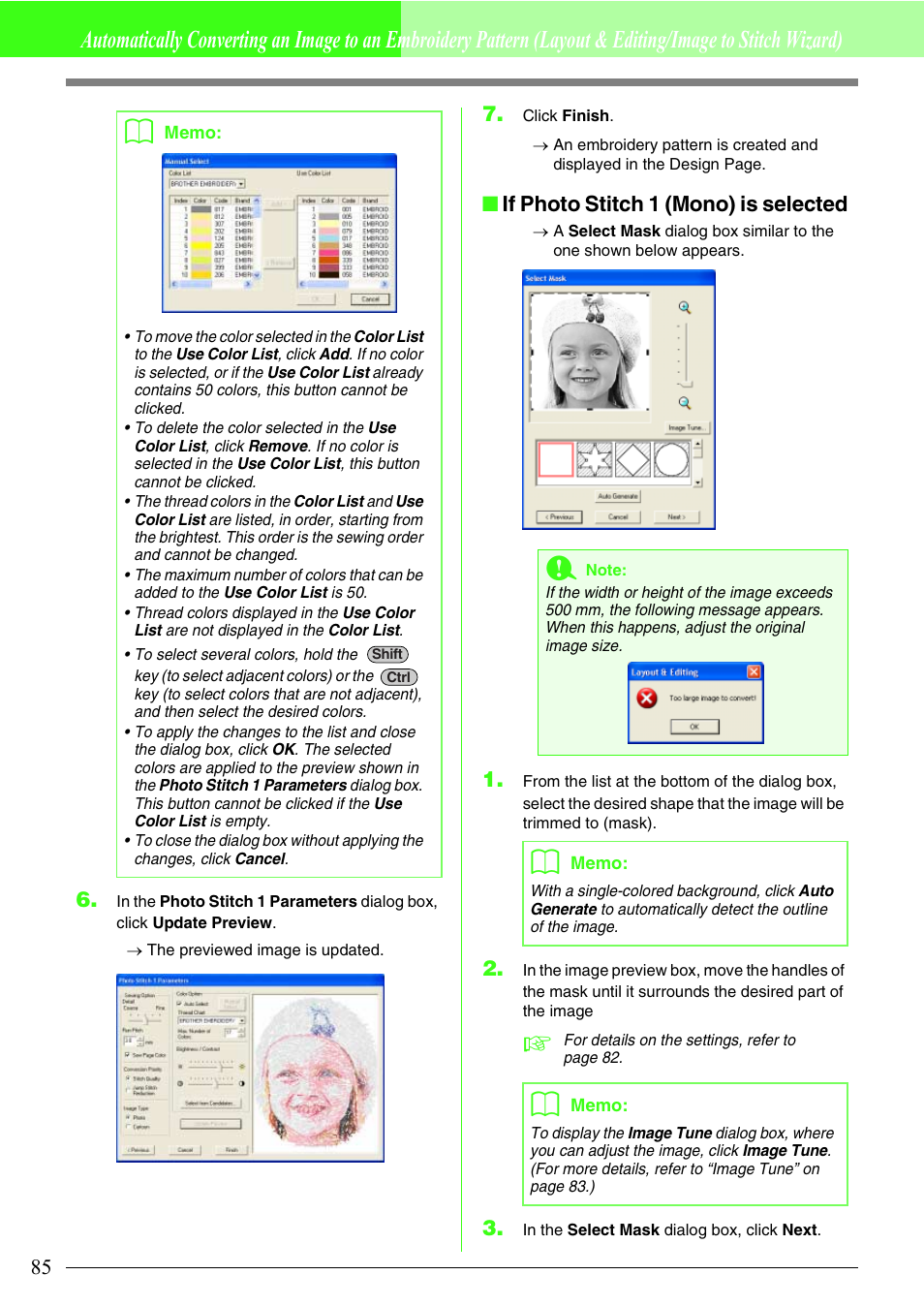 If photo stitch 1 (mono) is selected | Brother PE-DESIGN V7 User Manual | Page 91 / 361