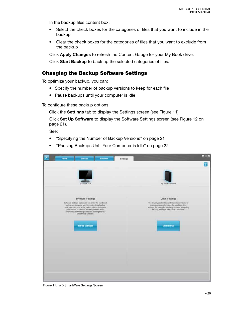 Changing the backup software settings | Western Digital My Book Essential User Manual User Manual | Page 25 / 78