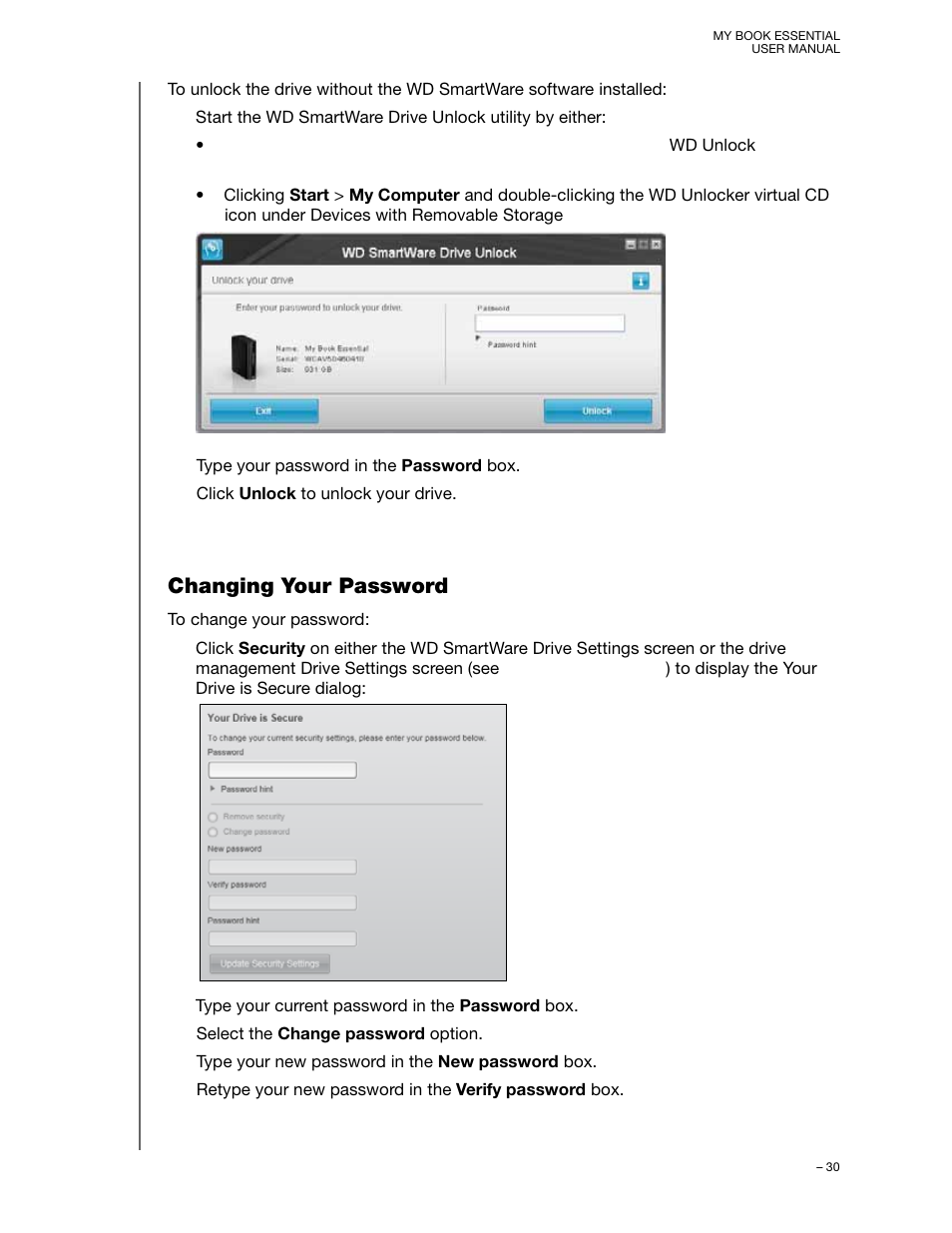 Changing your password | Western Digital My Book Essential User Manual User Manual | Page 35 / 78