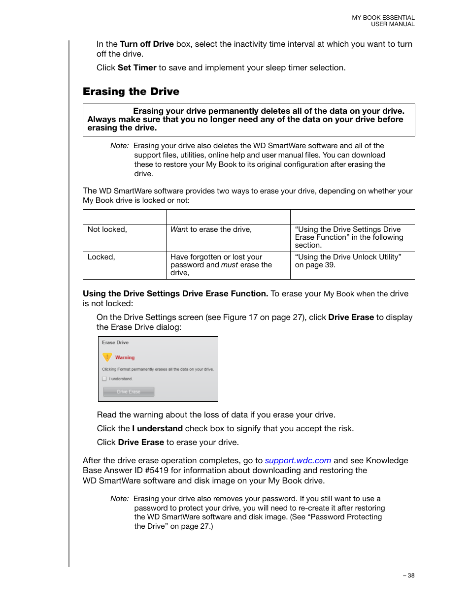 Erasing the drive | Western Digital My Book Essential User Manual User Manual | Page 43 / 78