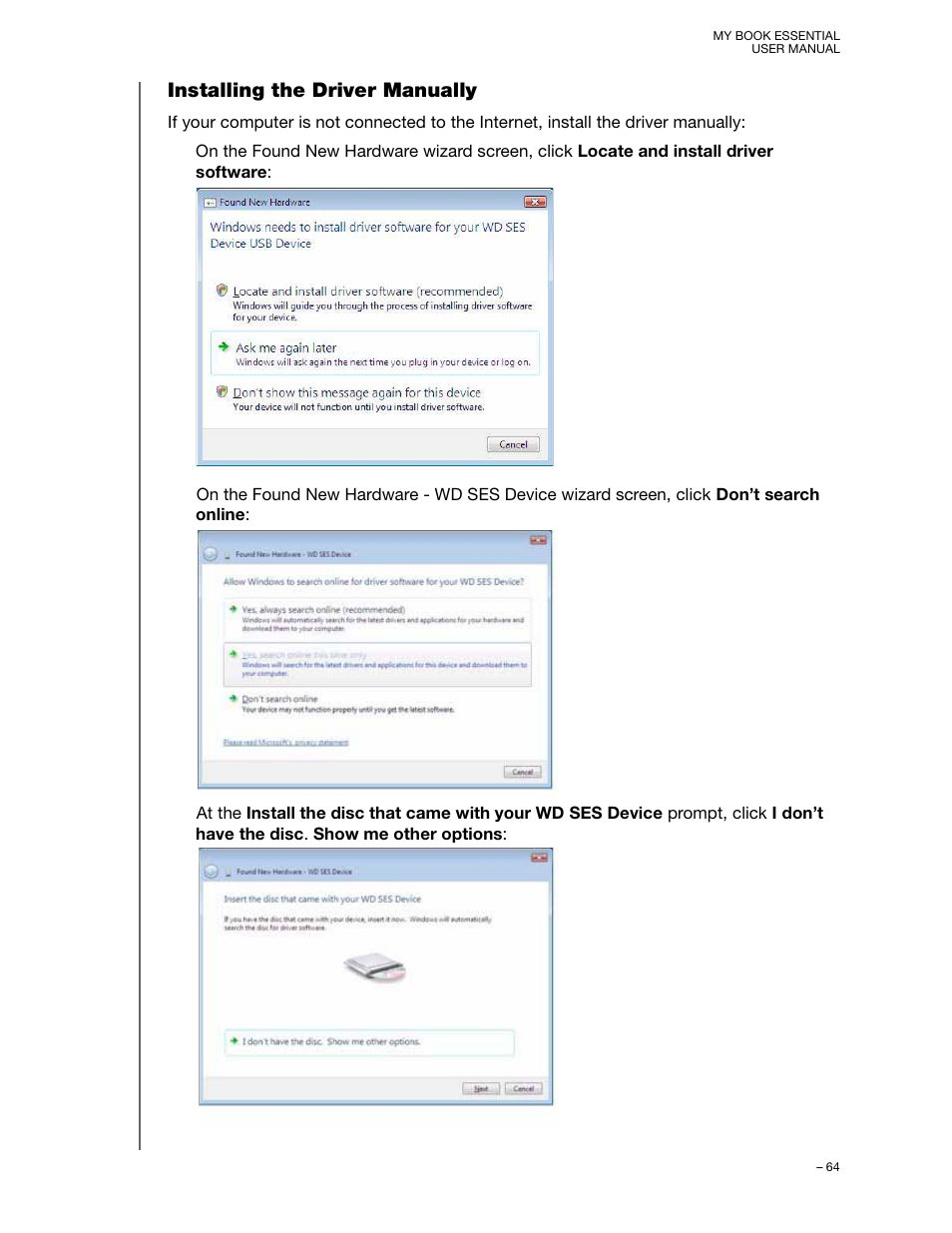 Installing the driver manually | Western Digital My Book Essential User Manual User Manual | Page 69 / 78