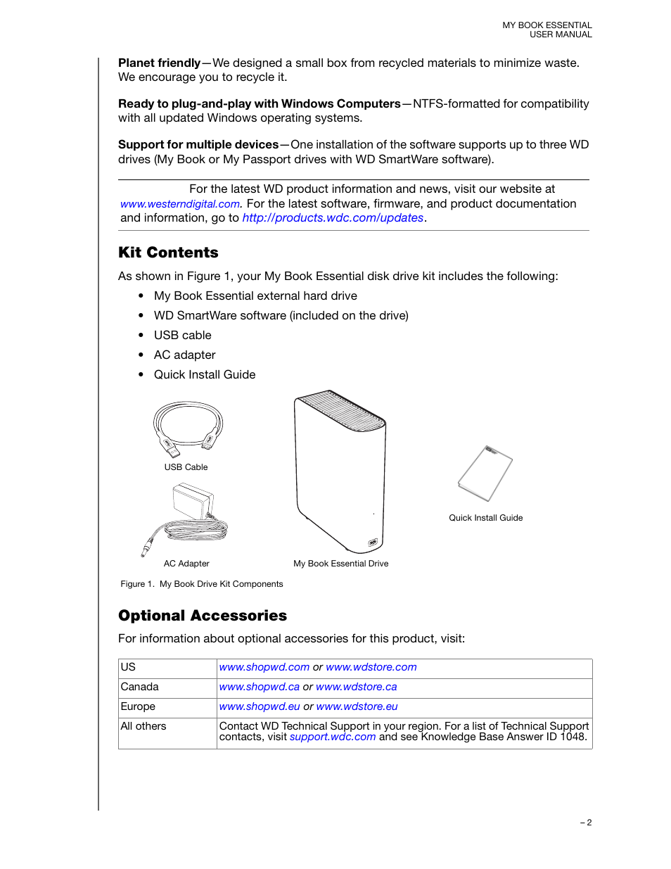 Kit contents, Optional accessories | Western Digital My Book Essential User Manual User Manual | Page 7 / 78