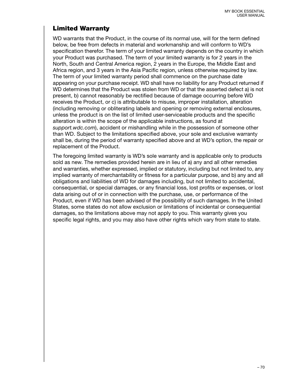 Limited warranty | Western Digital My Book Essential User Manual User Manual | Page 75 / 78