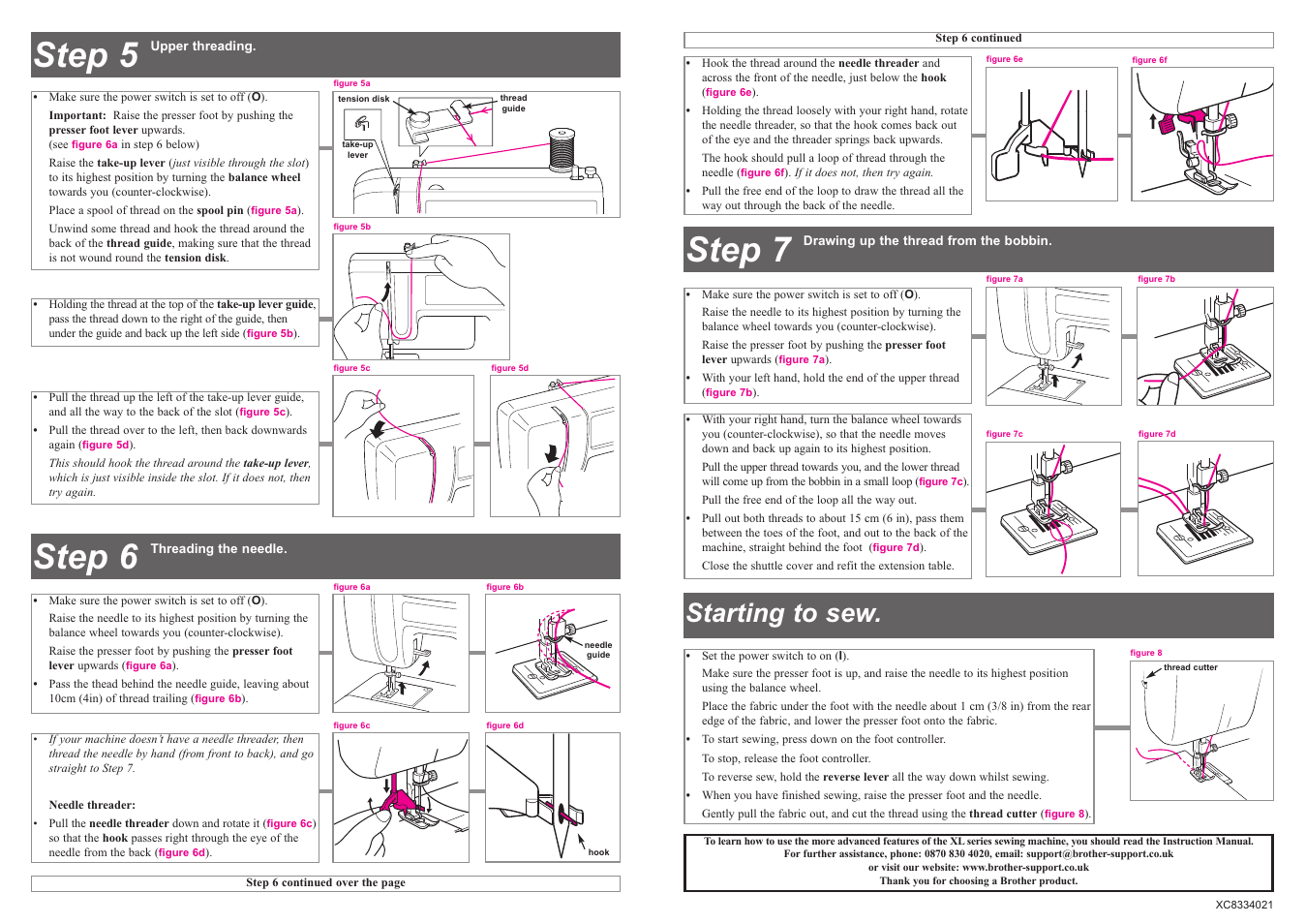 Step 7, Step 5, Step 6 | Starting to sew | Brother XL5060NTC User Manual | Page 2 / 2