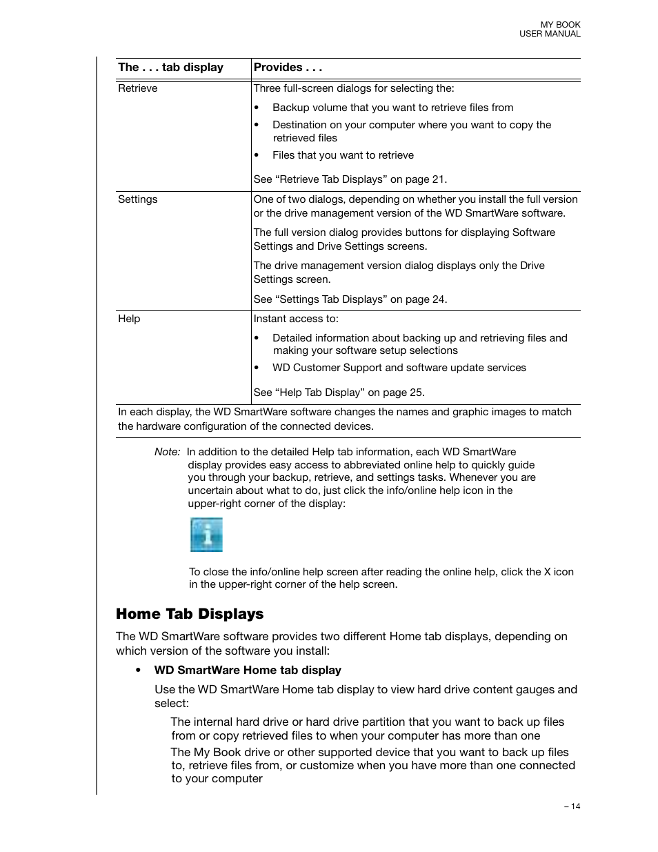 Home tab displays | Western Digital My Book/My Book Essential (USB 3.0) User Manual User Manual | Page 19 / 93