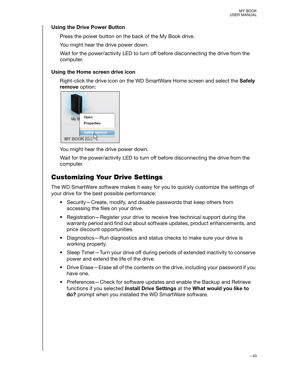 Customizing your drive settings | Western Digital My Book/My Book Essential (USB 3.0) User Manual User Manual | Page 48 / 93