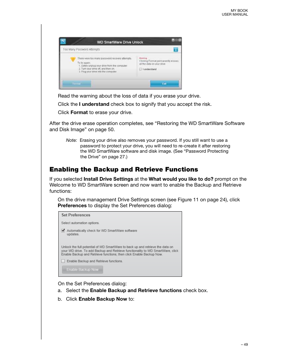Enabling the backup and retrieve functions | Western Digital My Book/My Book Essential (USB 3.0) User Manual User Manual | Page 54 / 93