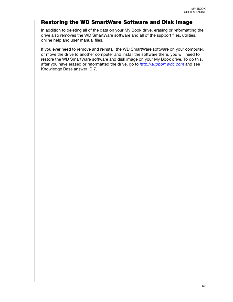 Restoring the wd smartware software and disk image | Western Digital My Book/My Book Essential (USB 3.0) User Manual User Manual | Page 55 / 93