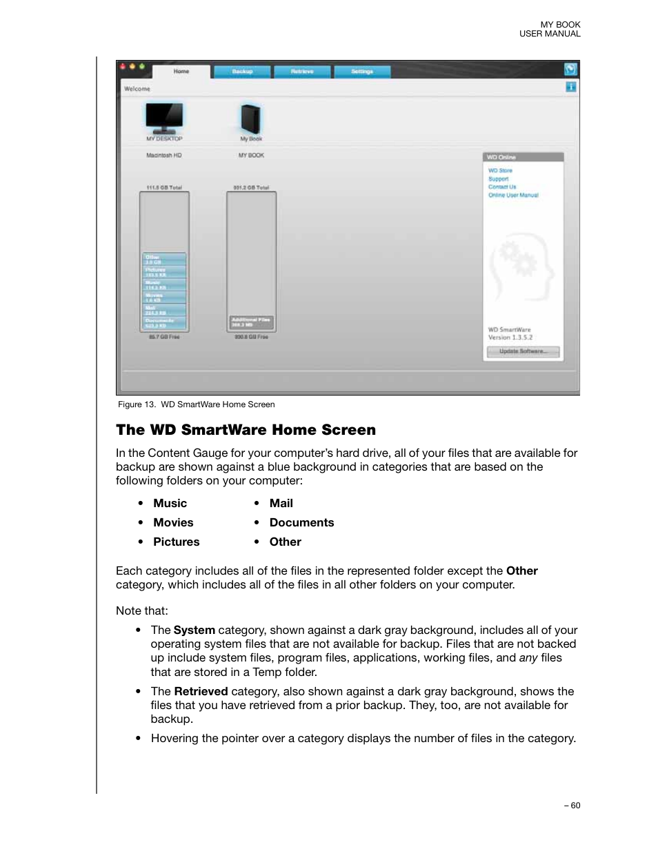 The wd smartware home screen | Western Digital My Book/My Book Essential (USB 3.0) User Manual User Manual | Page 65 / 93