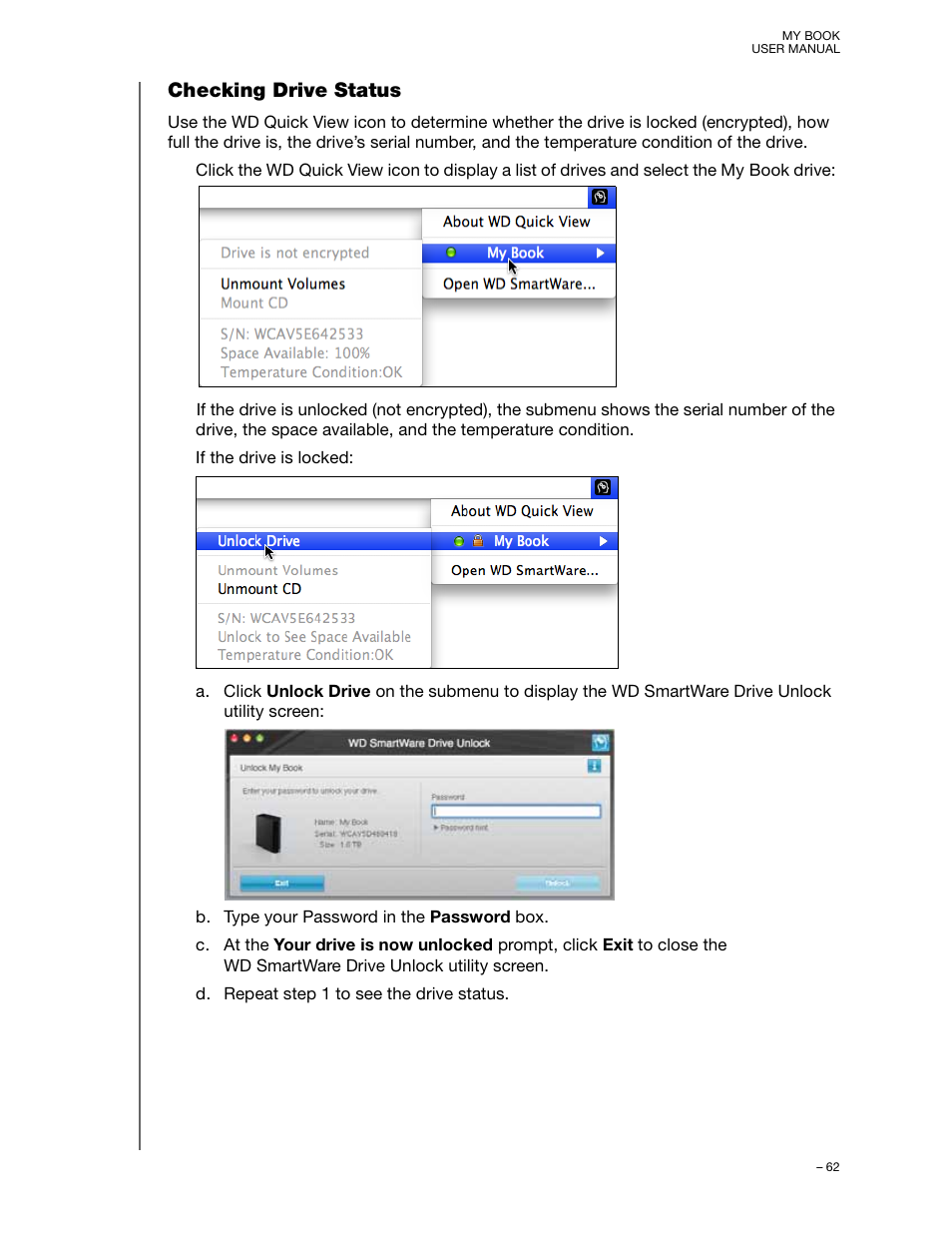 Checking drive status | Western Digital My Book/My Book Essential (USB 3.0) User Manual User Manual | Page 67 / 93