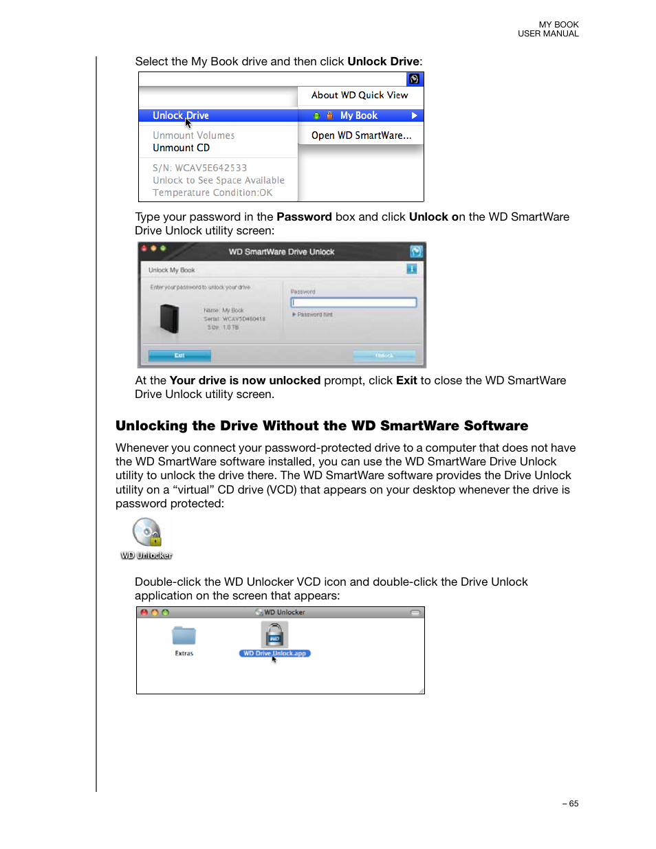 Unlocking the drive without the w | Western Digital My Book/My Book Essential (USB 3.0) User Manual User Manual | Page 70 / 93