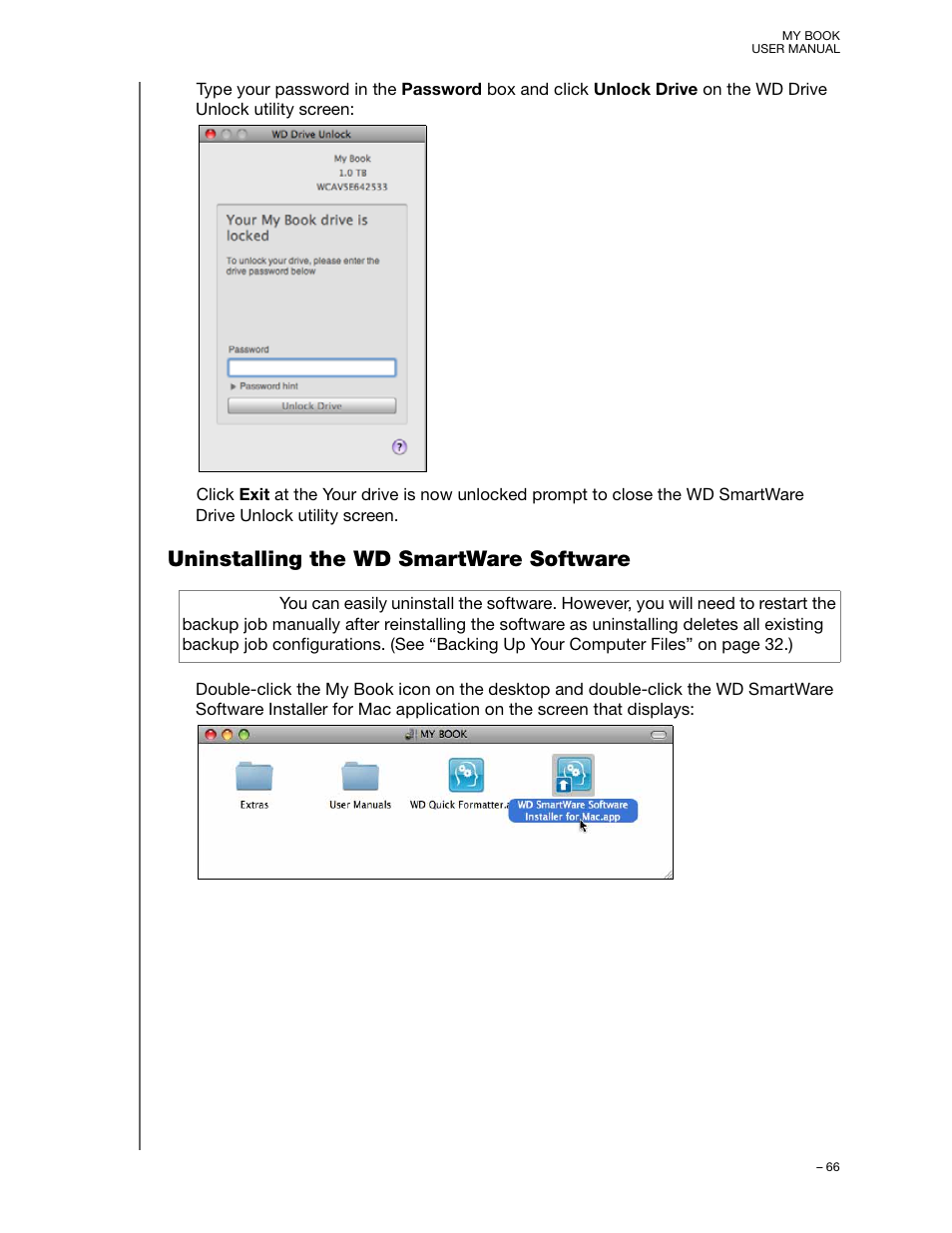 Uninstalling the wd smartware software | Western Digital My Book/My Book Essential (USB 3.0) User Manual User Manual | Page 71 / 93