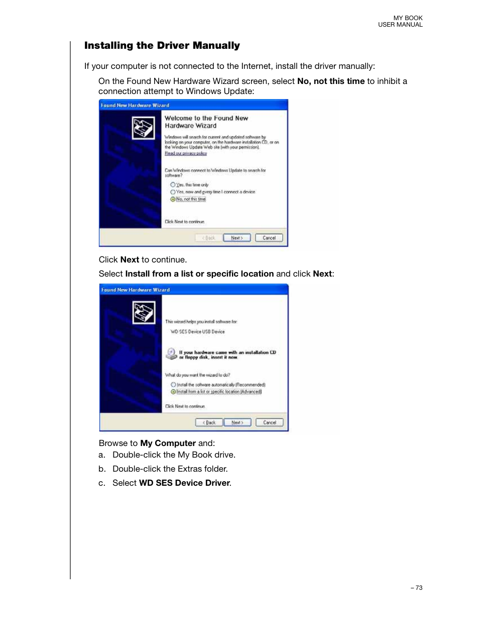 Installing the driver manually | Western Digital My Book/My Book Essential (USB 3.0) User Manual User Manual | Page 78 / 93