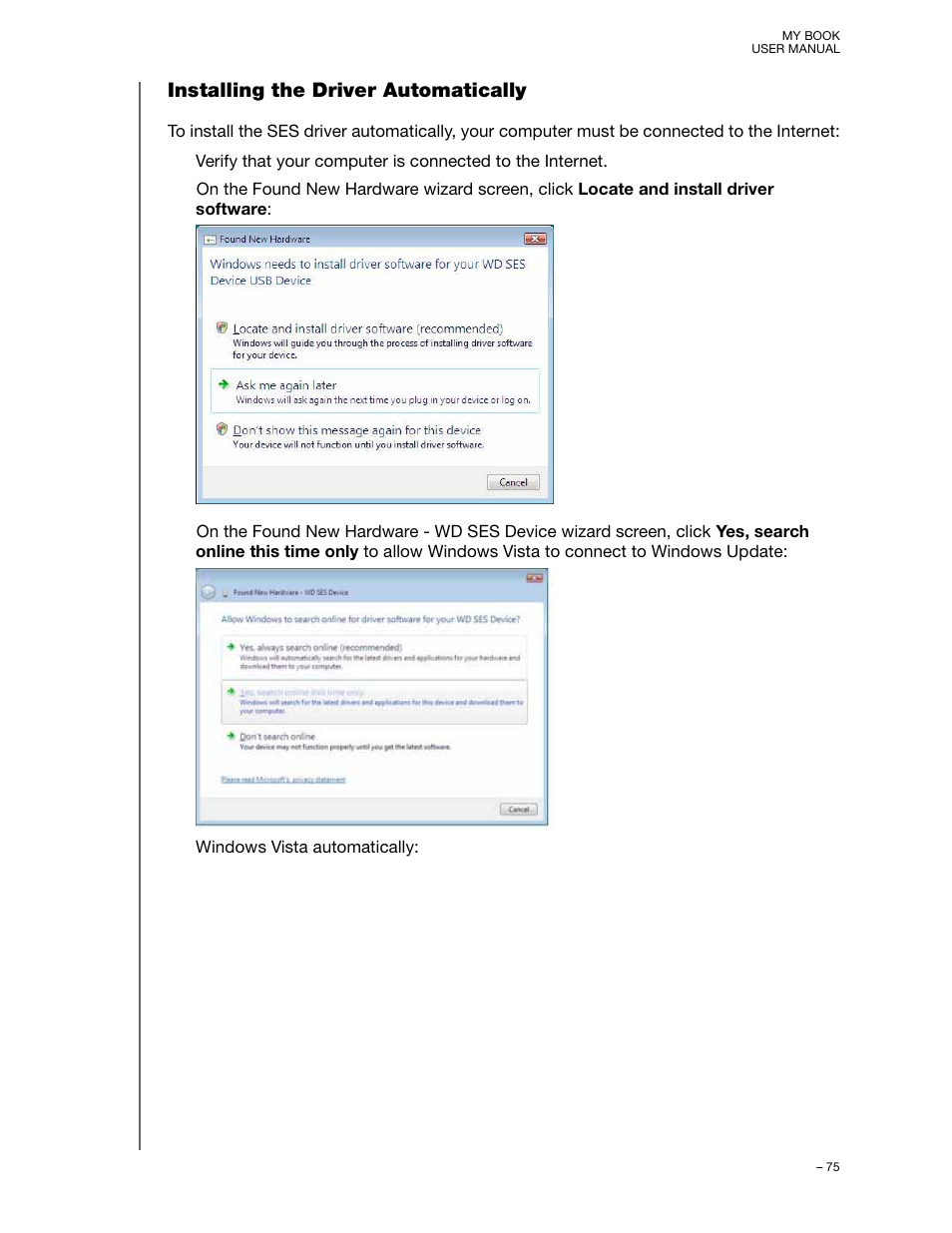 Installing the driver automatically | Western Digital My Book/My Book Essential (USB 3.0) User Manual User Manual | Page 80 / 93