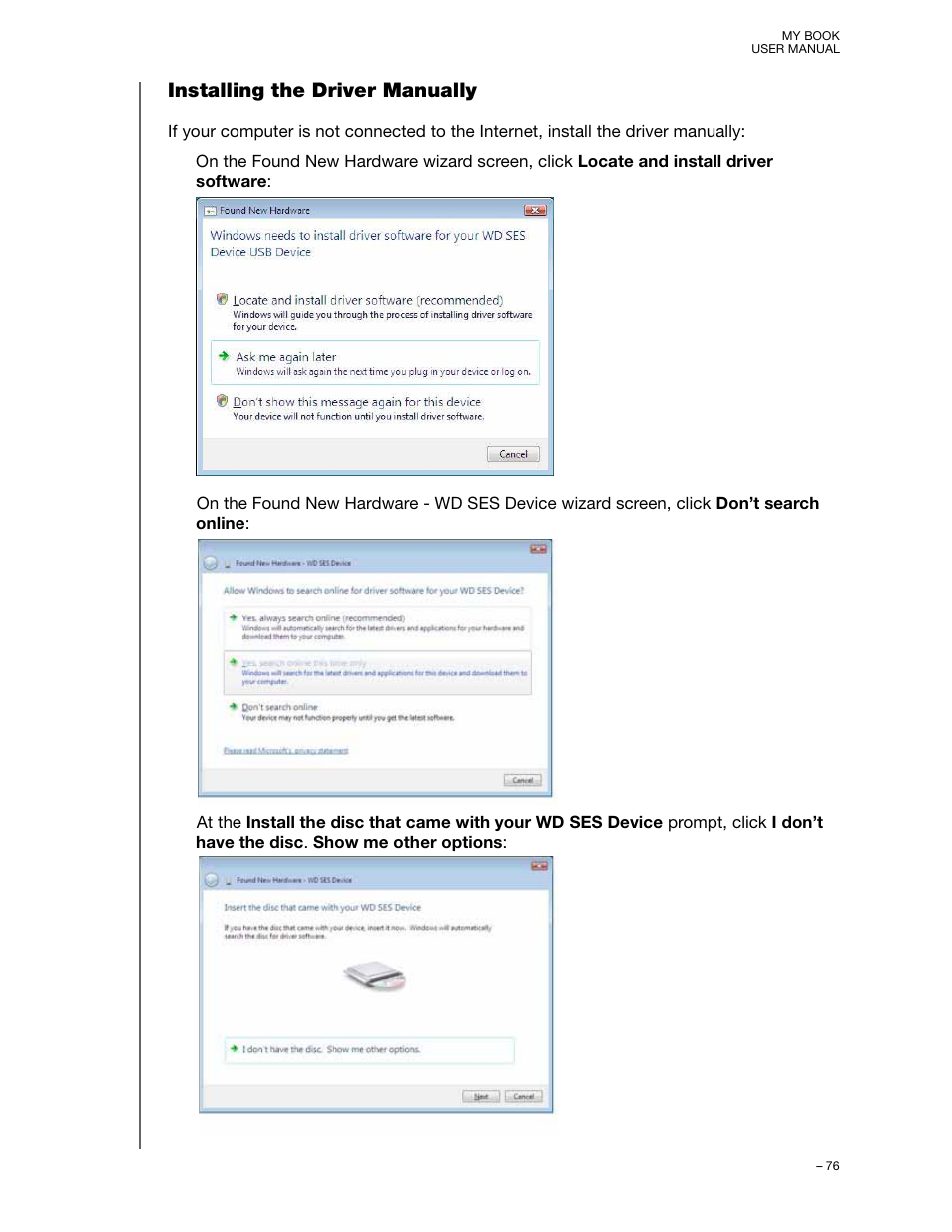 Installing the driver manually | Western Digital My Book/My Book Essential (USB 3.0) User Manual User Manual | Page 81 / 93