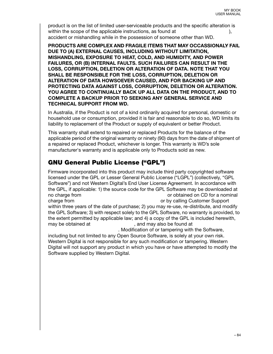 Gnu general public license (“gpl”) | Western Digital My Book/My Book Essential (USB 3.0) User Manual User Manual | Page 89 / 93