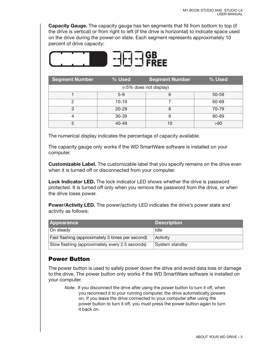 Power button | Western Digital My Book Studio/Studio LX User Manual User Manual | Page 10 / 82