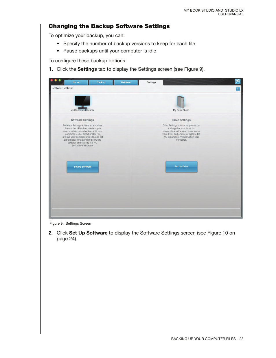 Changing the backup software settings | Western Digital My Book Studio/Studio LX User Manual User Manual | Page 28 / 82