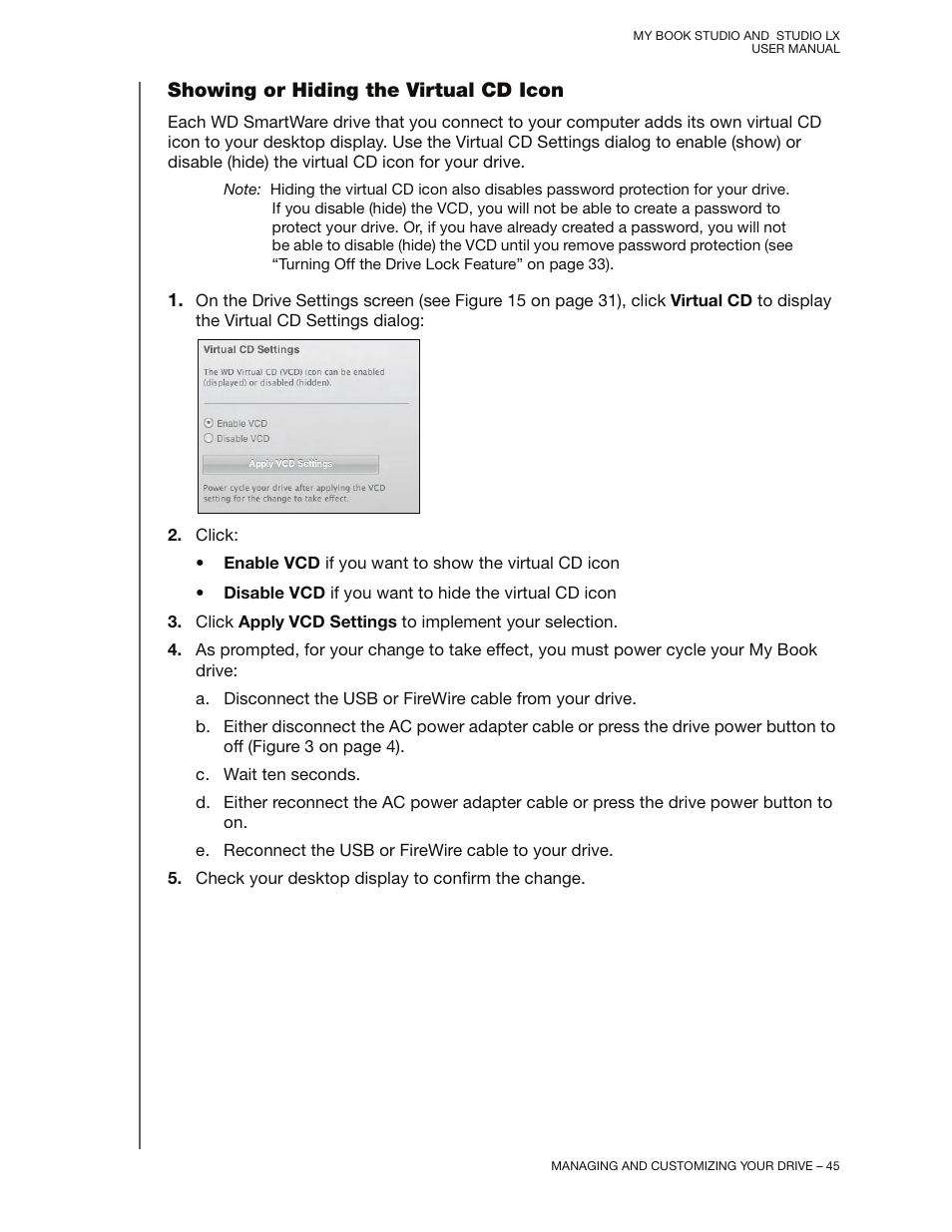 Showing or hiding the virtual cd icon | Western Digital My Book Studio/Studio LX User Manual User Manual | Page 50 / 82