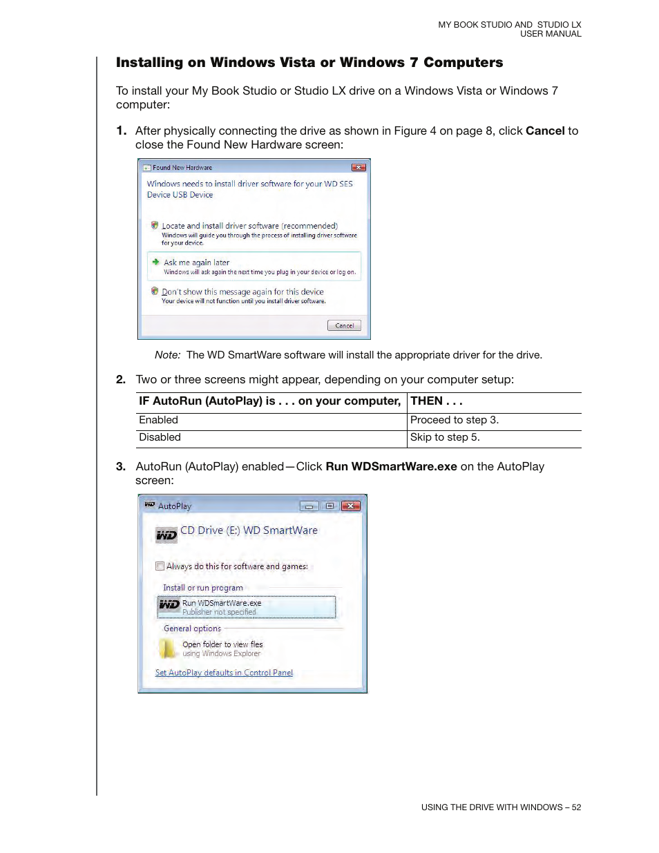 Installing on windows vista or windows 7 computers | Western Digital My Book Studio/Studio LX User Manual User Manual | Page 57 / 82