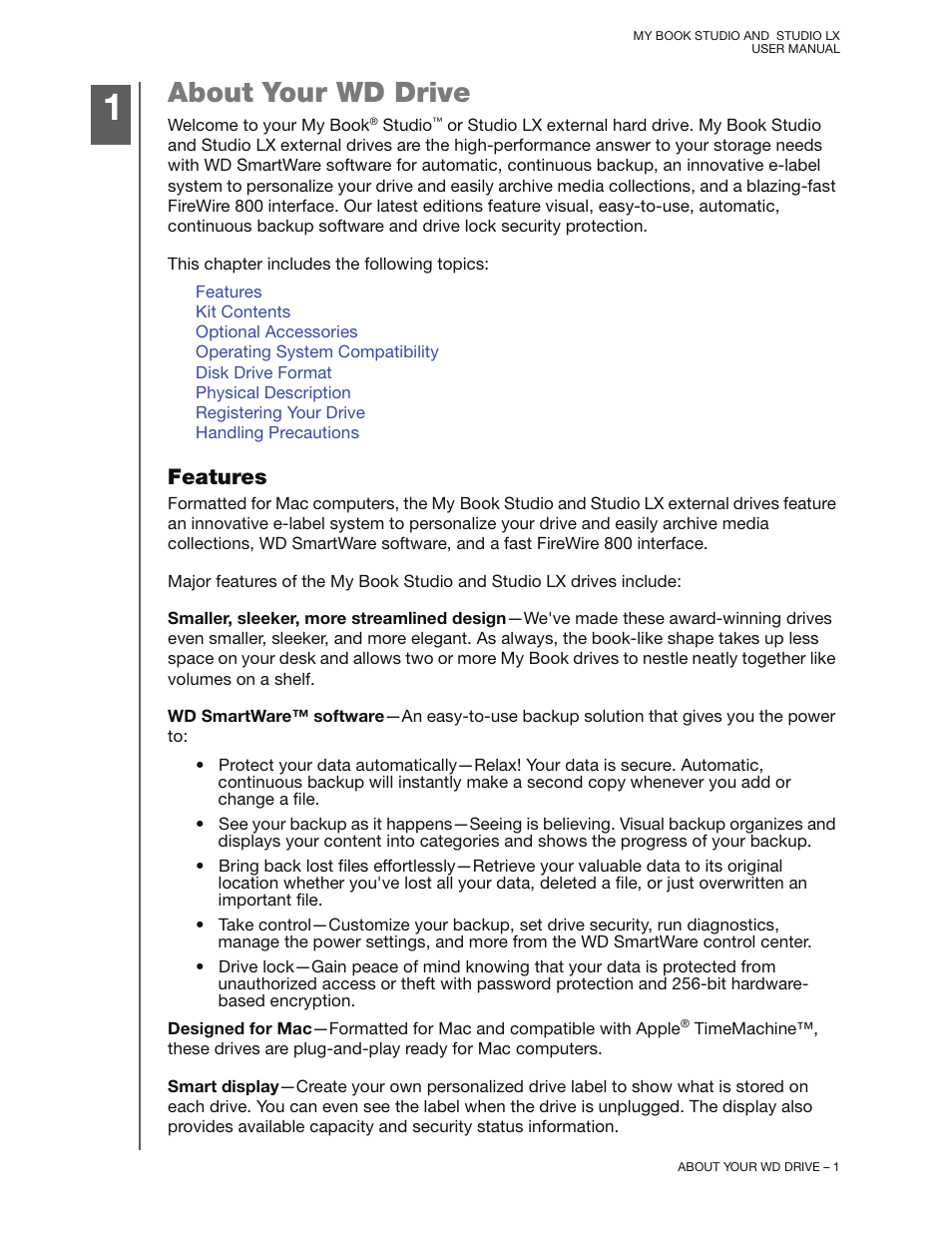 About your wd drive, Features | Western Digital My Book Studio/Studio LX User Manual User Manual | Page 6 / 82