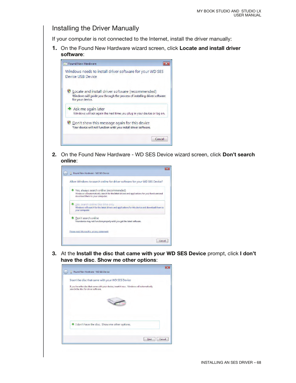 Installing the driver manually | Western Digital My Book Studio/Studio LX User Manual User Manual | Page 73 / 82