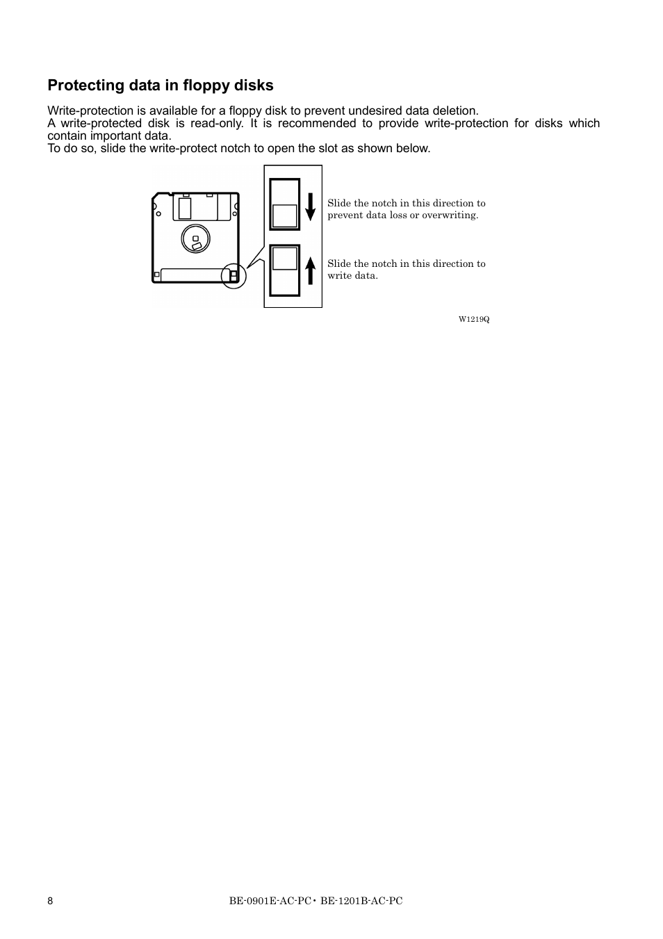 Protecting data in floppy disks | Brother BE-1201B-AC-PC User Manual | Page 10 / 246