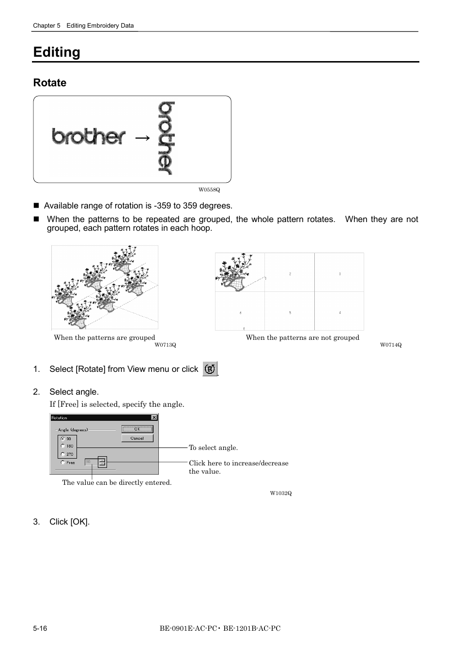 Editing, Rotate | Brother BE-1201B-AC-PC User Manual | Page 102 / 246