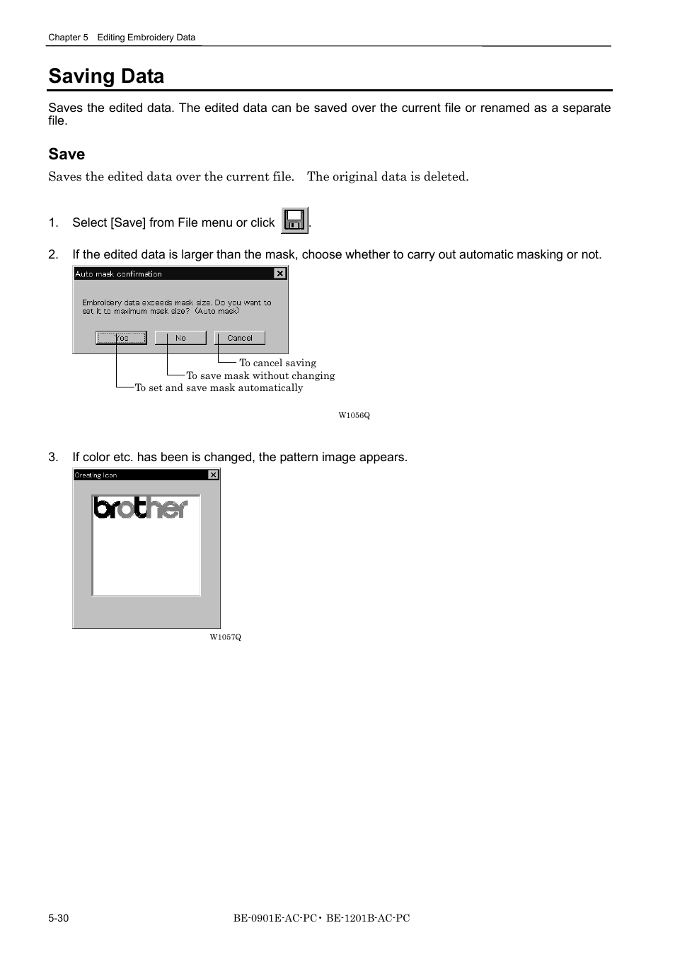 Saving data, Save | Brother BE-1201B-AC-PC User Manual | Page 116 / 246