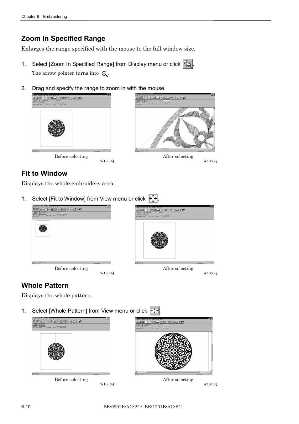 Zoom in specified range, Fit to window, Whole pattern | Brother BE-1201B-AC-PC User Manual | Page 130 / 246