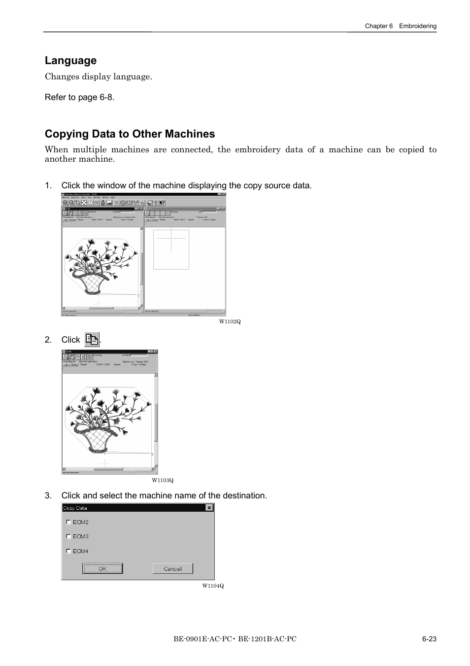 Language, Copying data to other machines | Brother BE-1201B-AC-PC User Manual | Page 143 / 246