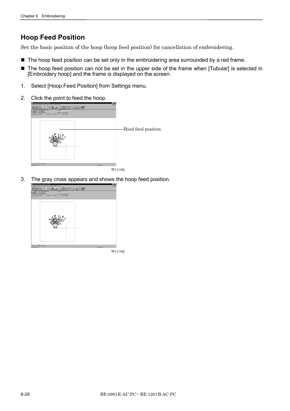 Hoop feed position | Brother BE-1201B-AC-PC User Manual | Page 148 / 246