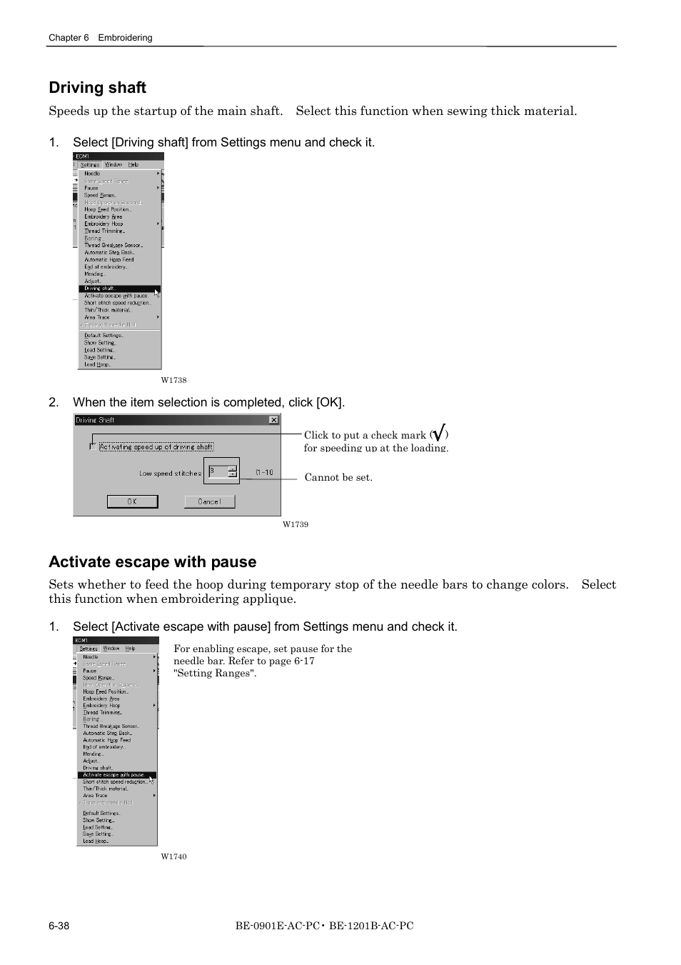 Driving shaft, Activate escape with pause | Brother BE-1201B-AC-PC User Manual | Page 158 / 246