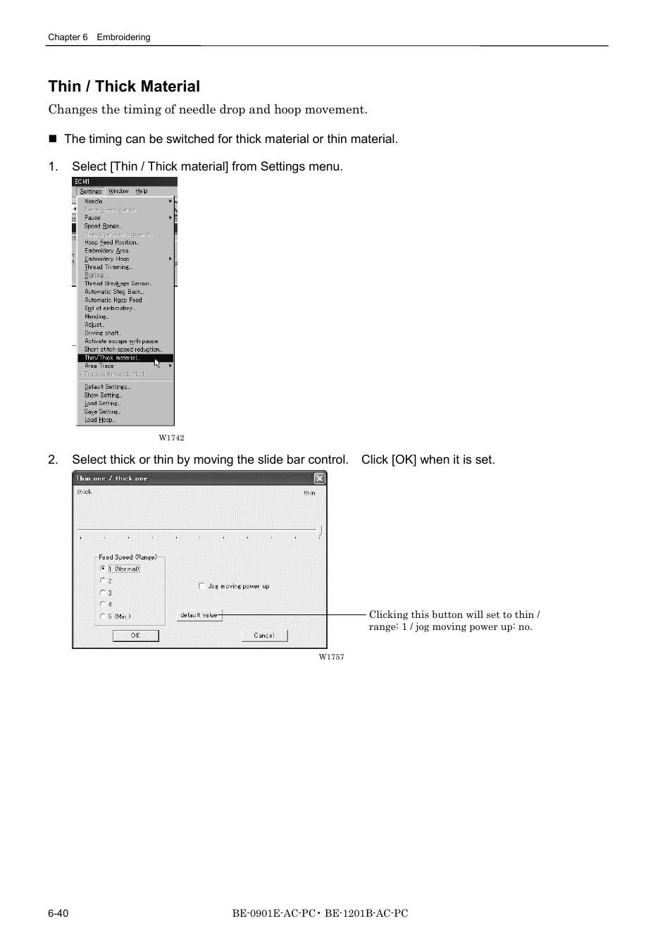 Thin / thick material | Brother BE-1201B-AC-PC User Manual | Page 160 / 246