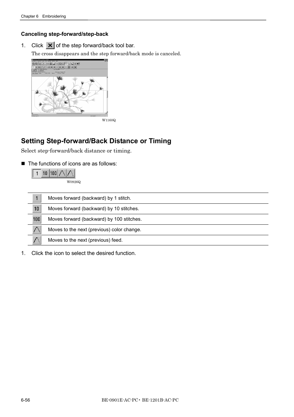 Setting step-forward/back distance or timing | Brother BE-1201B-AC-PC User Manual | Page 176 / 246