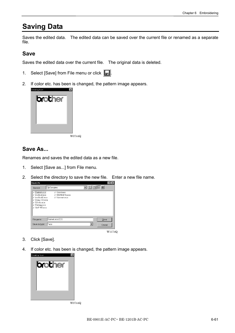 Saving data, Save, Save as | Brother BE-1201B-AC-PC User Manual | Page 181 / 246