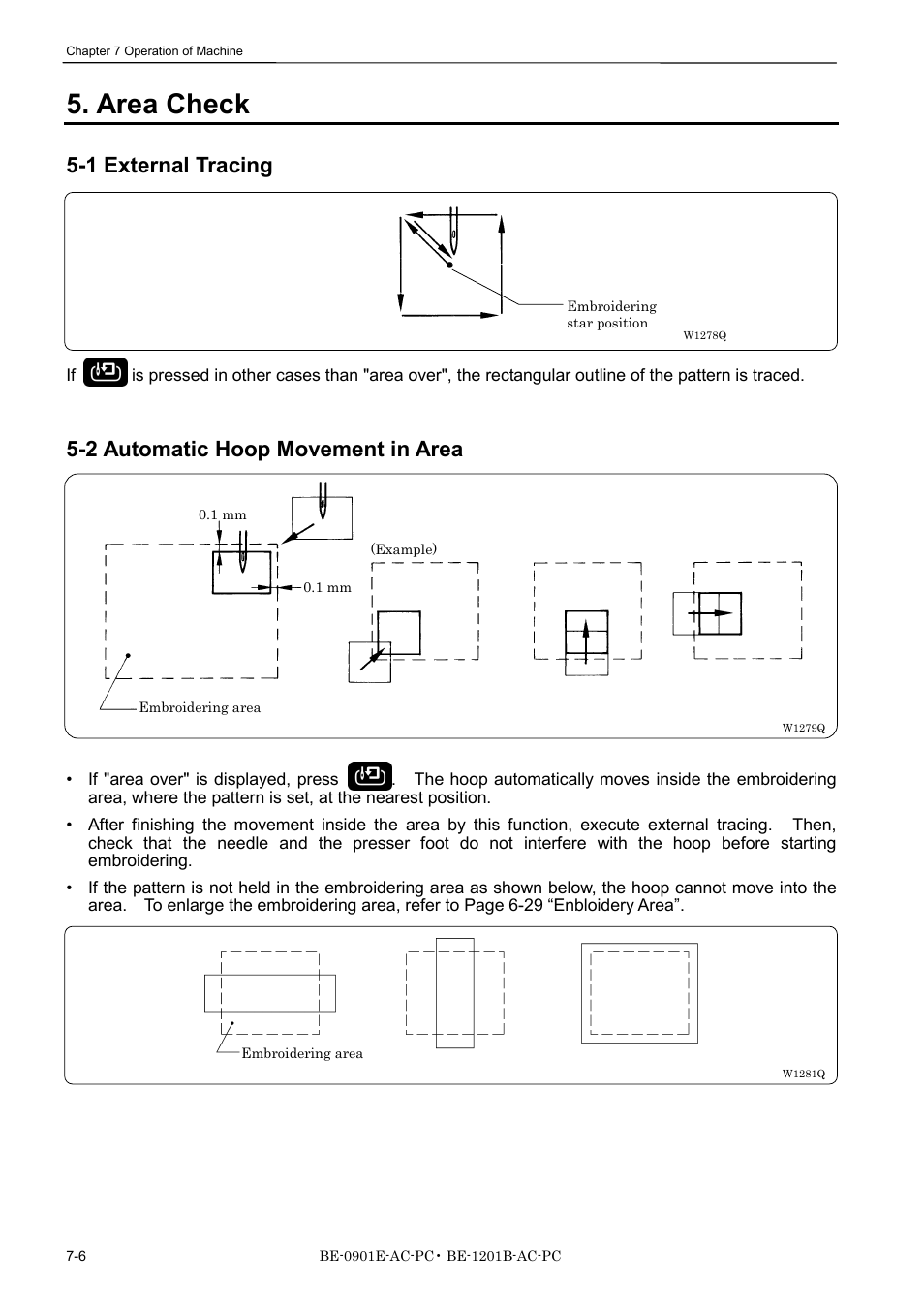 Area check, 1 external tracing, 2 automatic hoop movement in area | Brother BE-1201B-AC-PC User Manual | Page 188 / 246