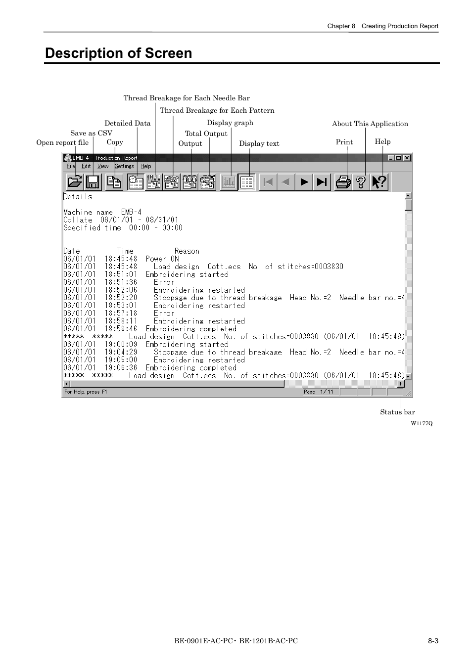 Description of screen | Brother BE-1201B-AC-PC User Manual | Page 195 / 246