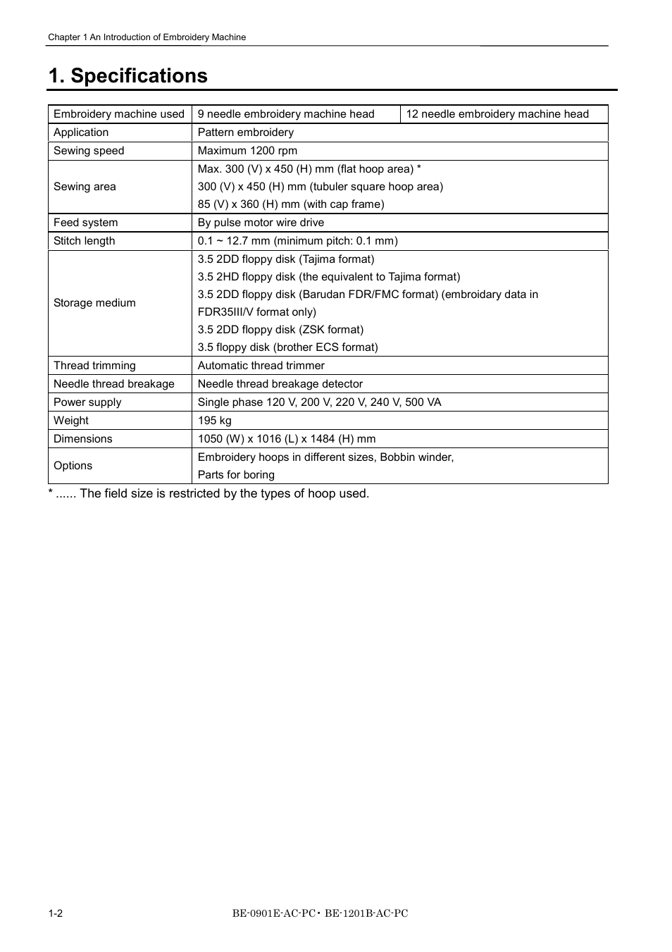 Specifications | Brother BE-1201B-AC-PC User Manual | Page 20 / 246