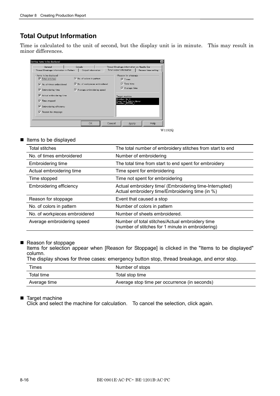 Total output information | Brother BE-1201B-AC-PC User Manual | Page 208 / 246