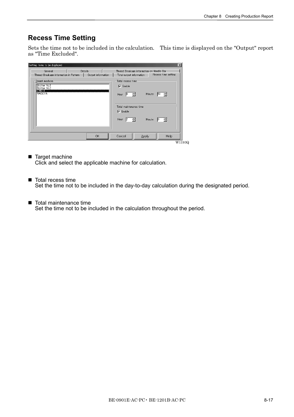 Recess time setting | Brother BE-1201B-AC-PC User Manual | Page 209 / 246