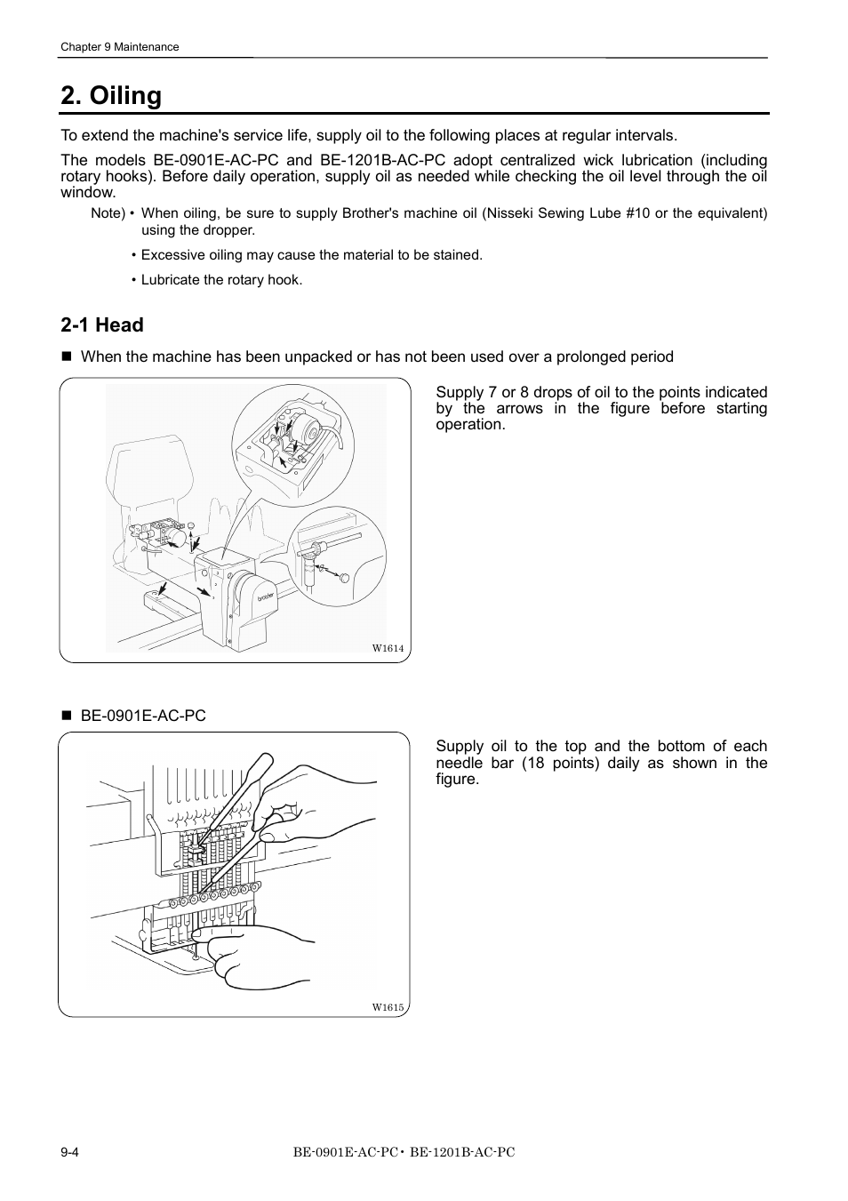 Oiling, 1 head | Brother BE-1201B-AC-PC User Manual | Page 216 / 246