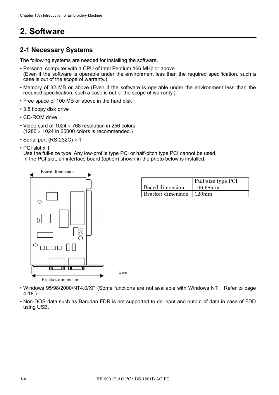 Software, 1 necessary systems | Brother BE-1201B-AC-PC User Manual | Page 22 / 246