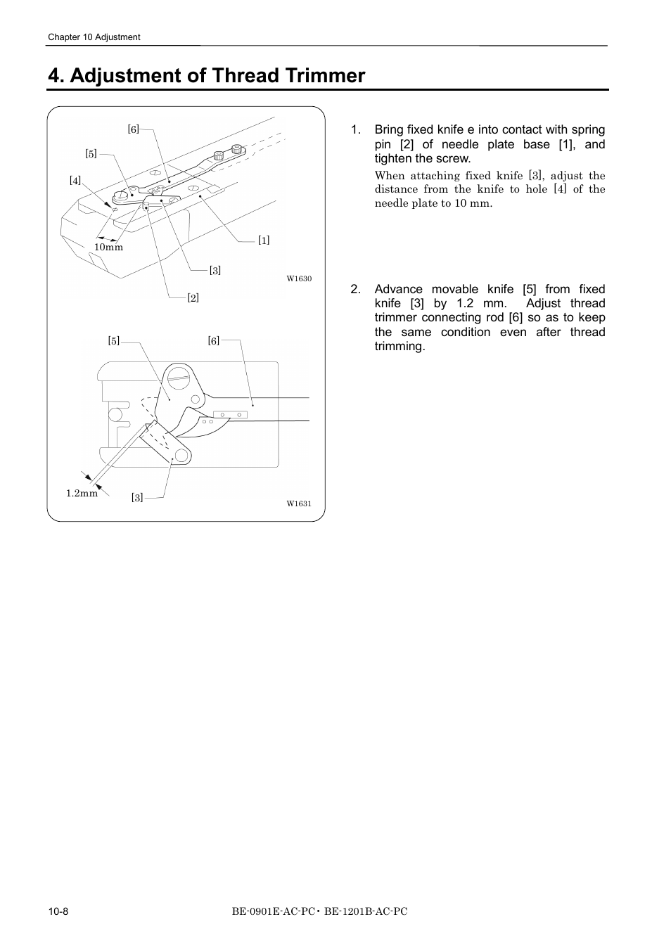 Adjustment of thread trimmer | Brother BE-1201B-AC-PC User Manual | Page 226 / 246