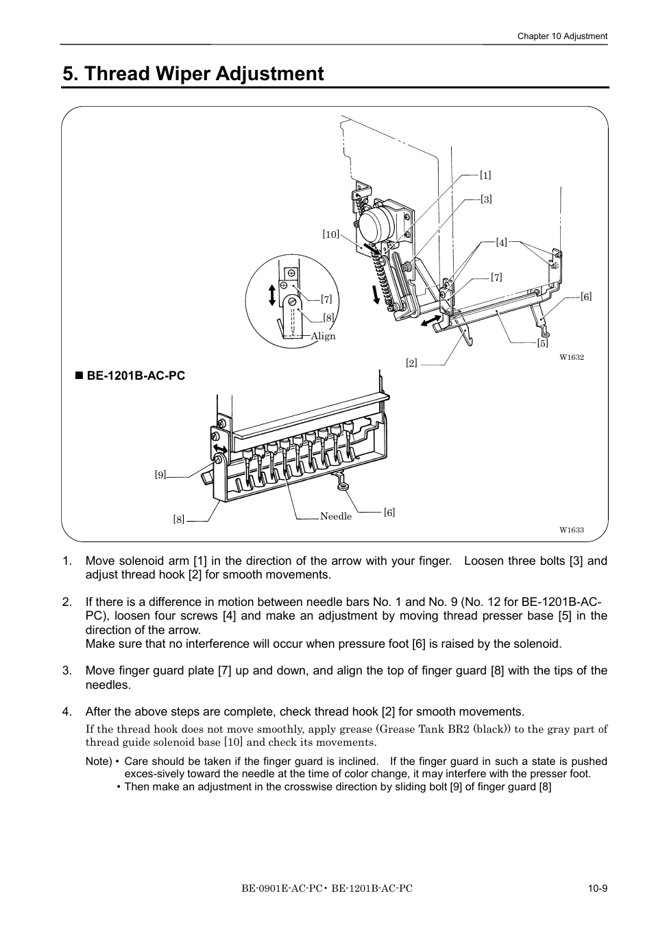 Thread wiper adjustment | Brother BE-1201B-AC-PC User Manual | Page 227 / 246
