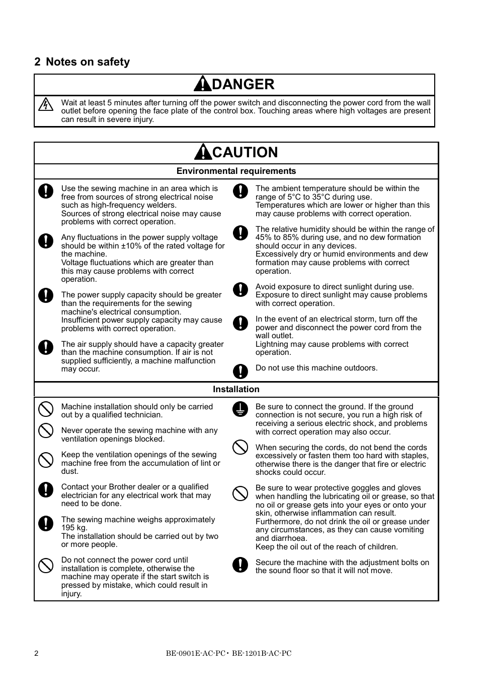 Danger, Caution | Brother BE-1201B-AC-PC User Manual | Page 4 / 246