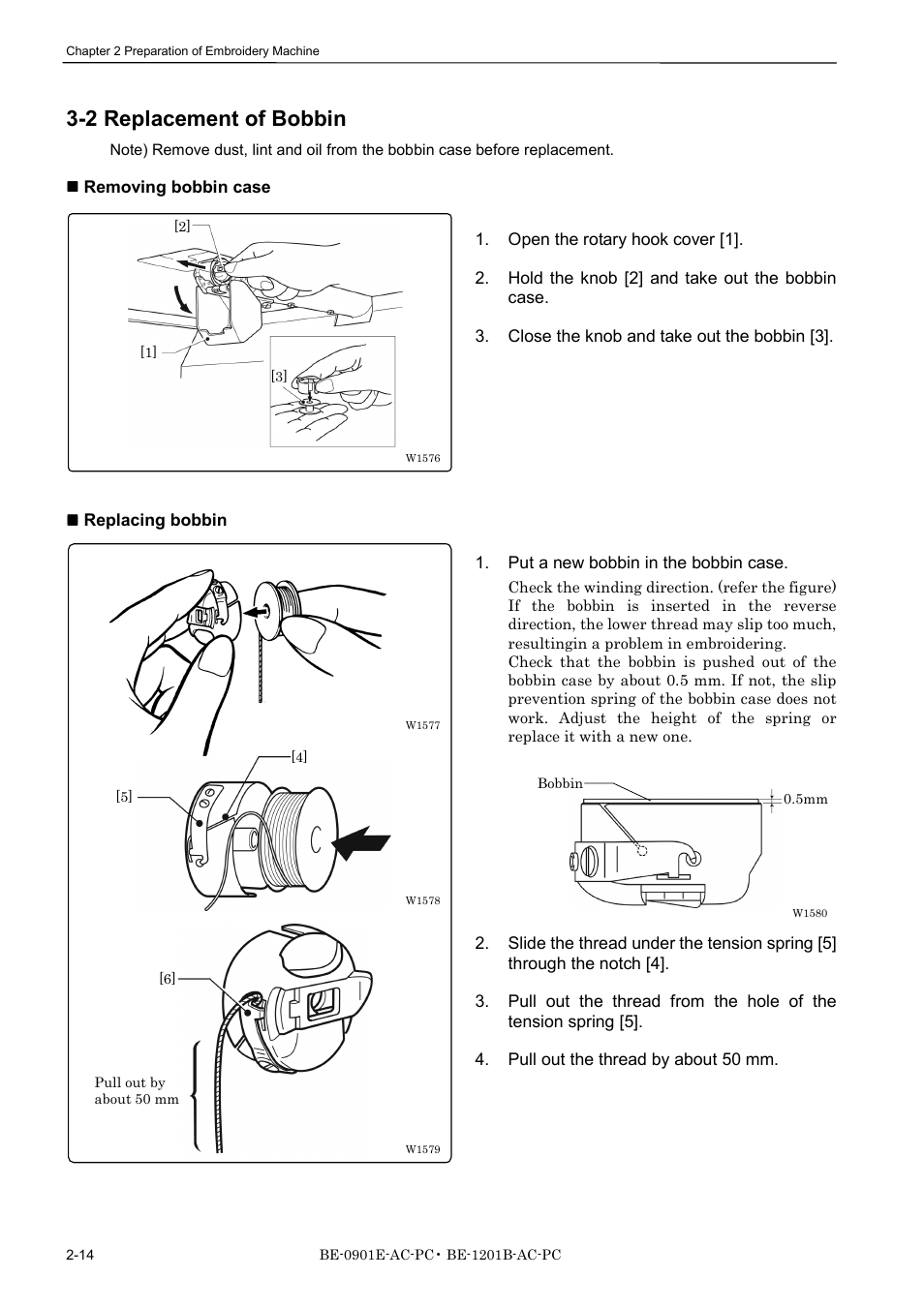 2 replacement of bobbin | Brother BE-1201B-AC-PC User Manual | Page 42 / 246