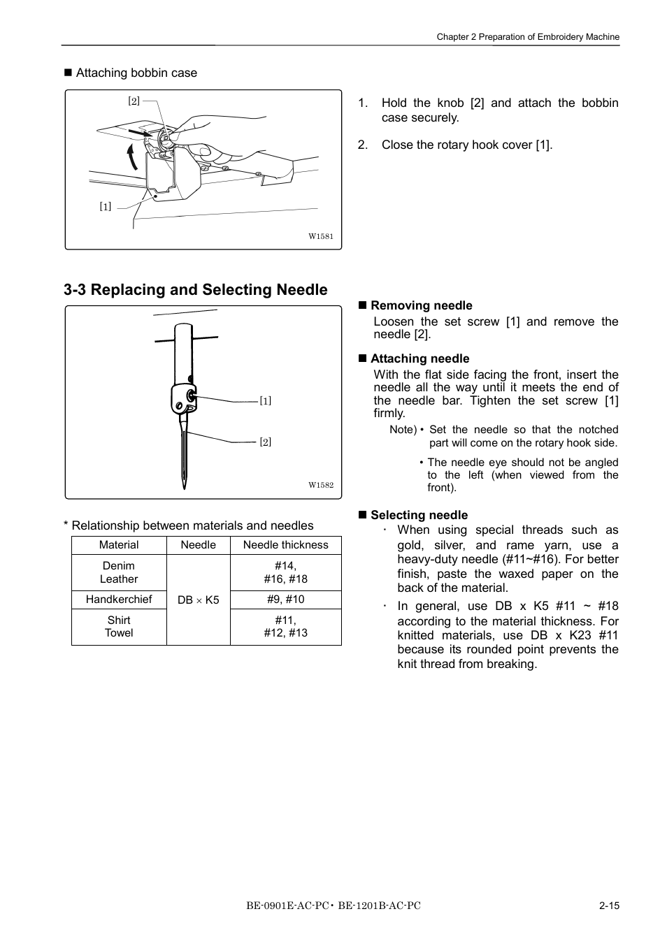 3 replacing and selecting needle | Brother BE-1201B-AC-PC User Manual | Page 43 / 246