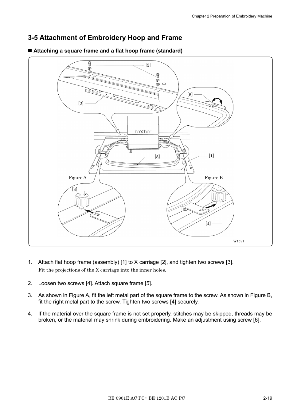 5 attachment of embroidery hoop and frame | Brother BE-1201B-AC-PC User Manual | Page 47 / 246