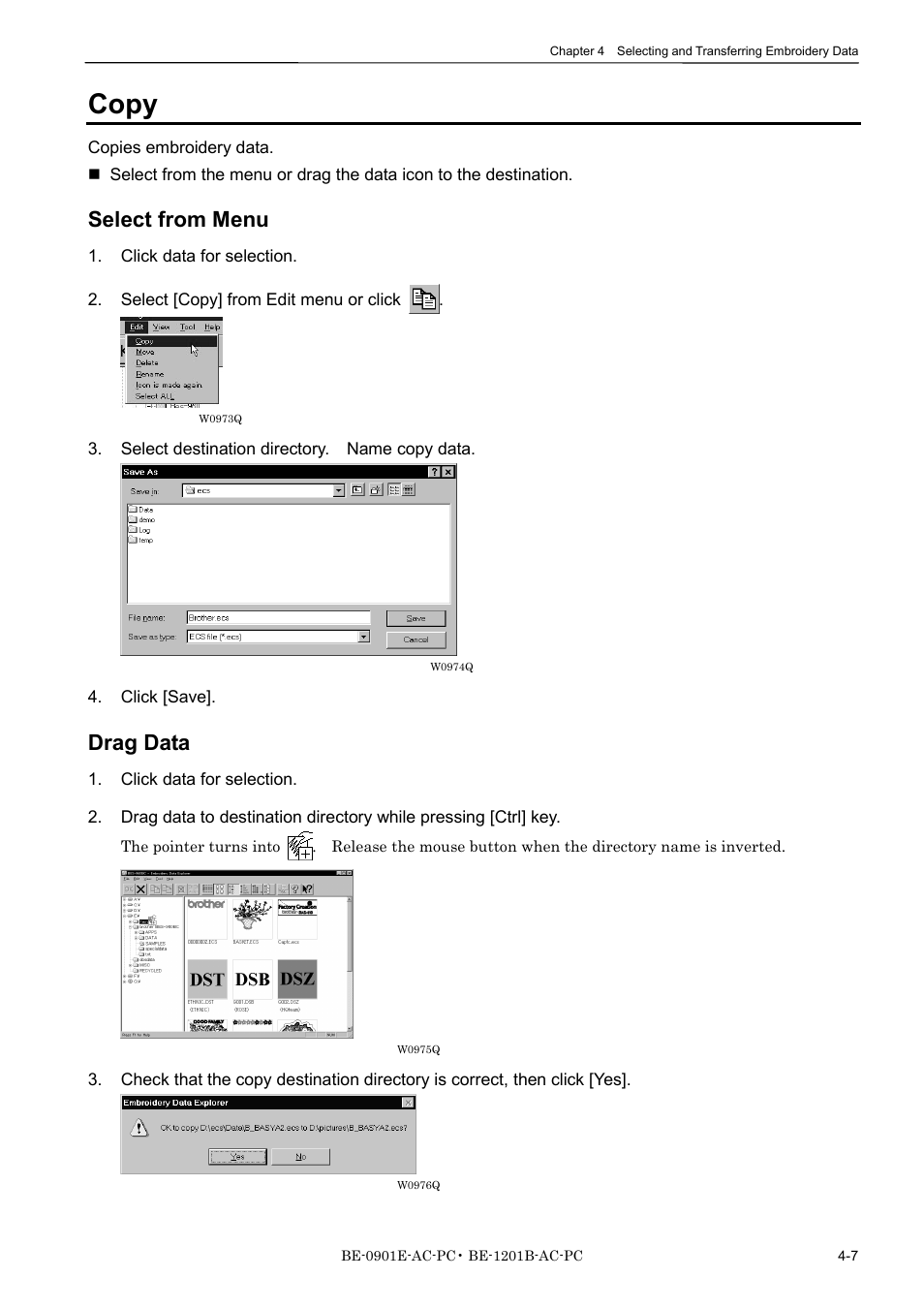 Copy, Select from menu, Drag data | Brother BE-1201B-AC-PC User Manual | Page 67 / 246